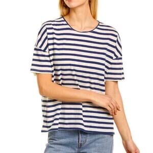 Madewell Raw-Edged Hangout Tee Boxy Blue Cream White Striped T-Shirt size Small
